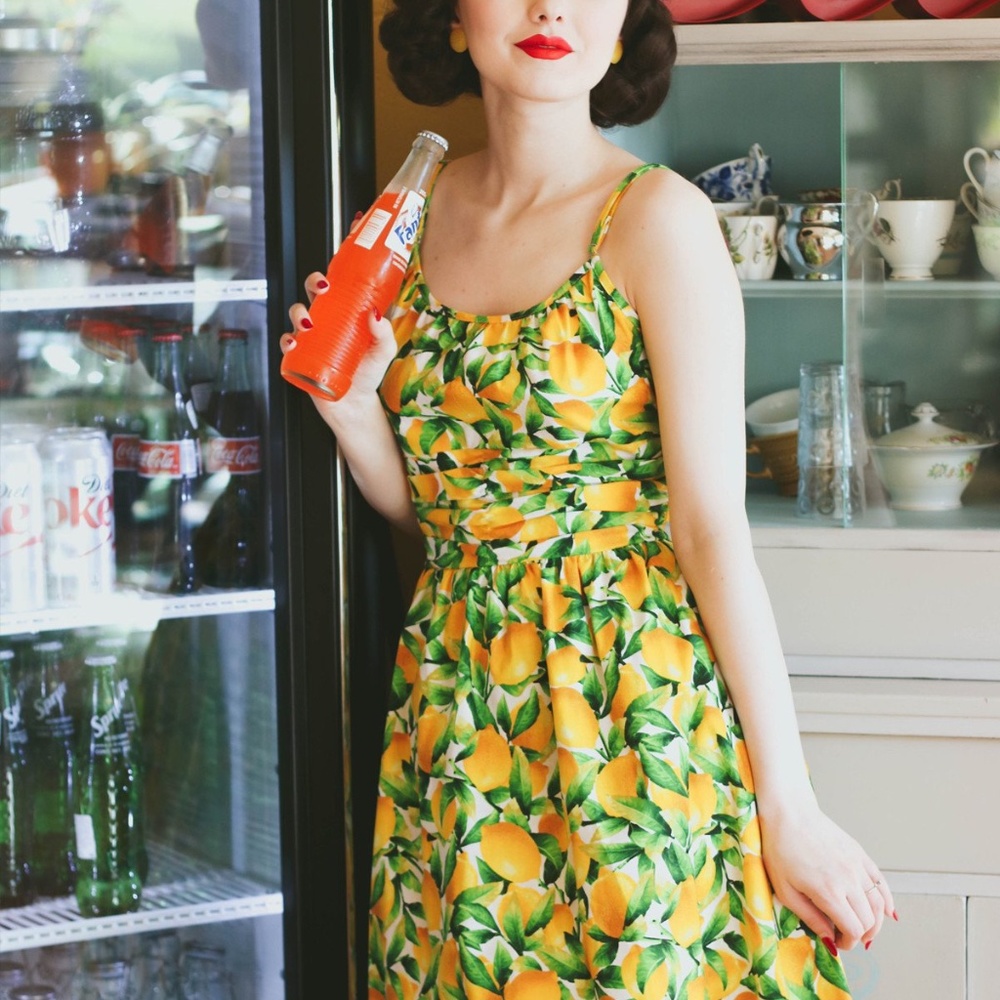 Lemon novelty print midi dress